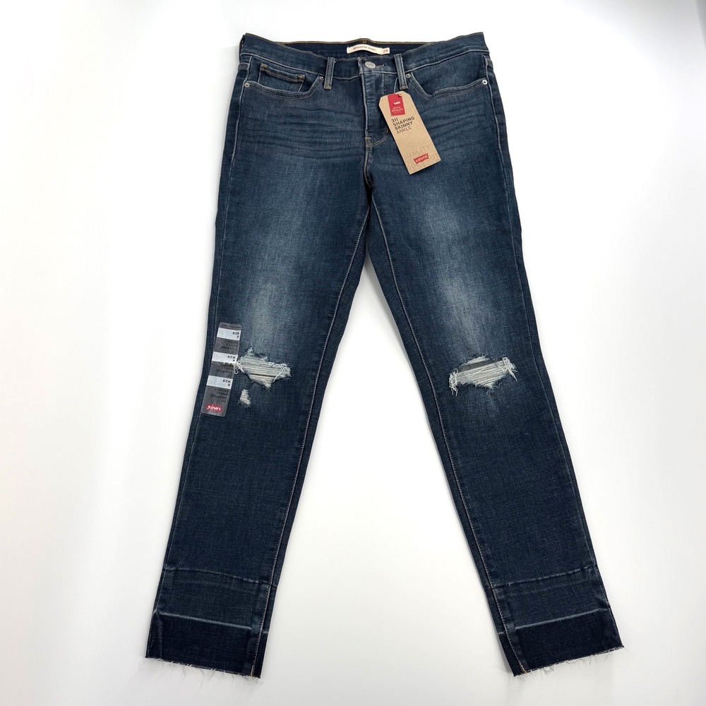 Levi's 311 Shaping Skinny Ankle Jeans Womens 6/28 Blue NWT Distressed Raw Hem
